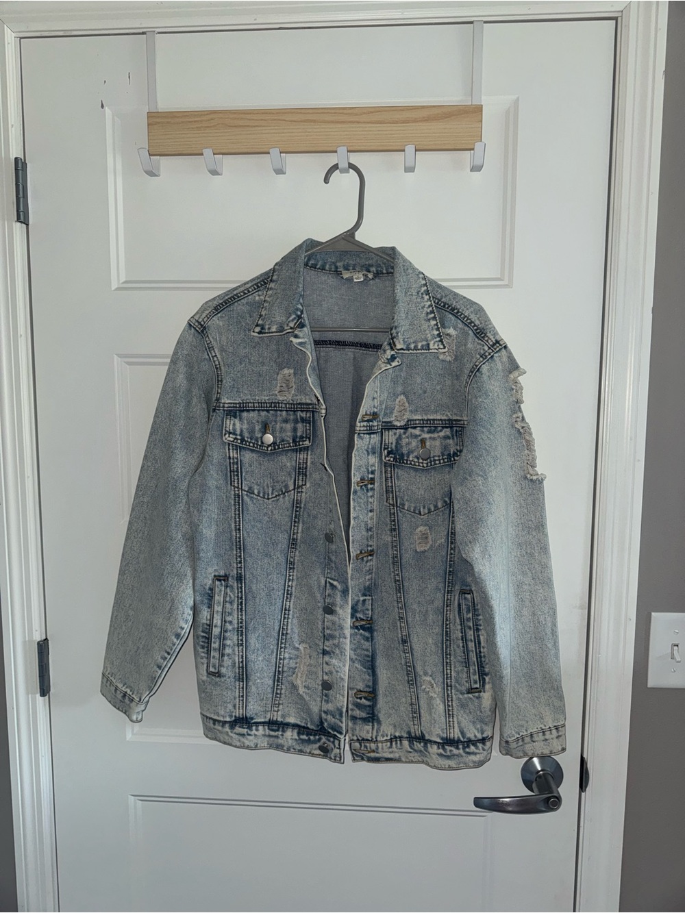 Distressed Light Blue Denim Jacket - Womens Casual Oversized Jacket